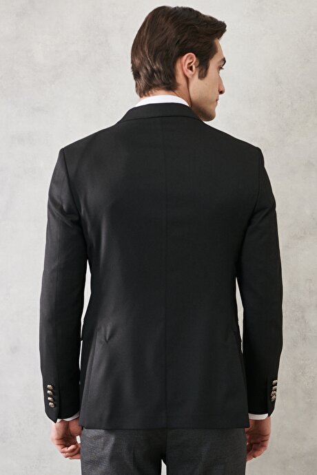 Comfort Fit Geniş Kesim Kırlangıç Yaka Blazer Siyah Ceket resmi