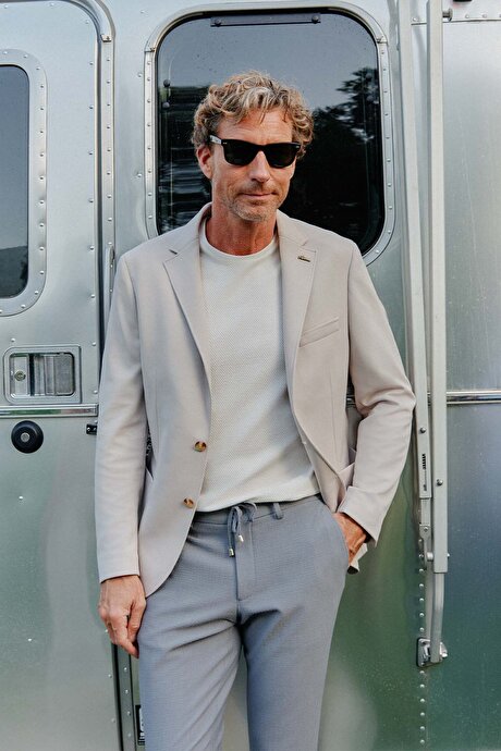 Slim Fit Dar Kesim Mono Yaka Casual Bej Ceket resmi