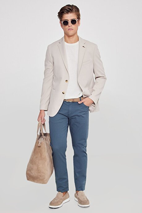 Slim Fit Dar Kesim Mono Yaka Casual Bej Ceket resmi