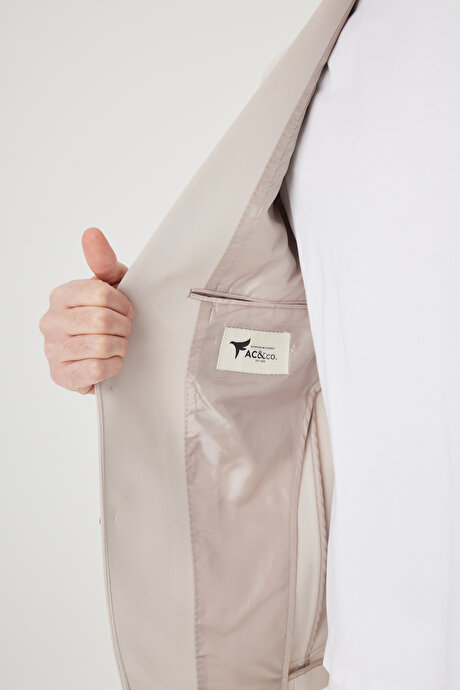Slim Fit Dar Kesim Mono Yaka Casual Bej Ceket resmi