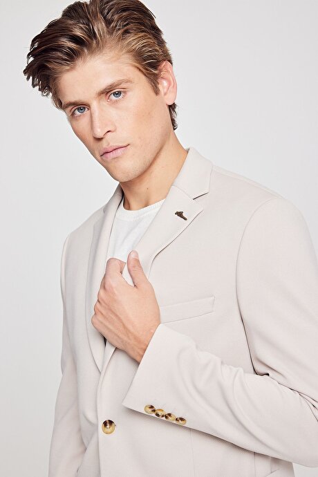 Slim Fit Dar Kesim Mono Yaka Casual Bej Ceket resmi