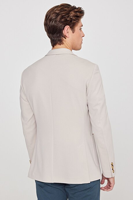 Slim Fit Dar Kesim Mono Yaka Casual Bej Ceket resmi