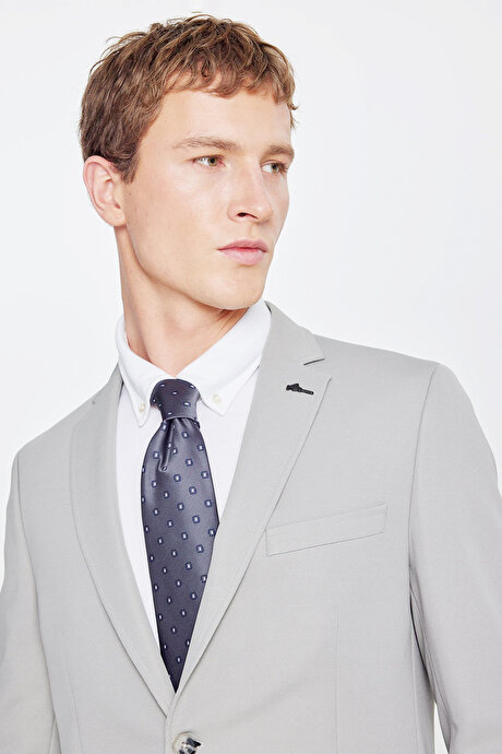 Slim Fit Dar Kesim Mono Yaka Casual Gri Ceket resmi