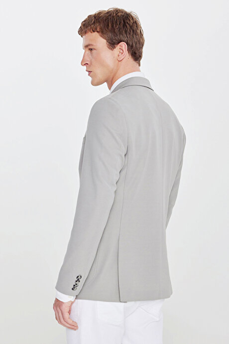 Slim Fit Dar Kesim Mono Yaka Casual Gri Ceket resmi