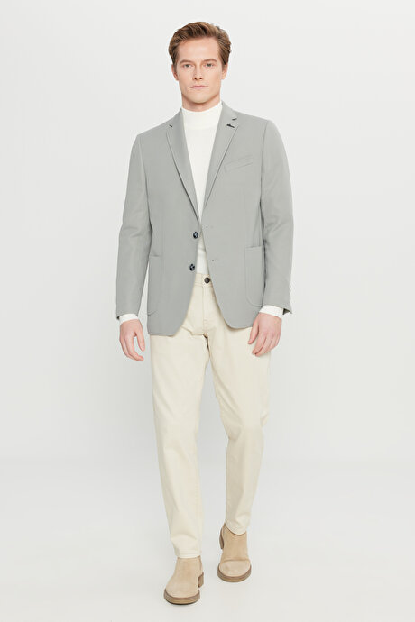 Slim Fit Dar Kesim Mono Yaka Casual Gri Ceket resmi