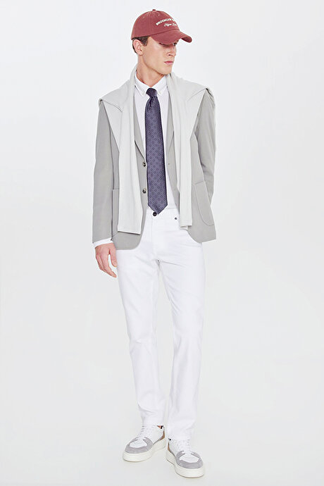 Slim Fit Dar Kesim Mono Yaka Casual Gri Ceket resmi