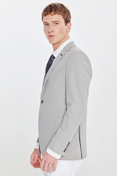 Slim Fit Dar Kesim Mono Yaka Casual Gri Ceket resmi
