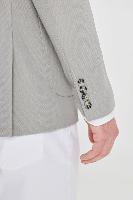 Slim Fit Dar Kesim Mono Yaka Casual Gri Ceket resmi