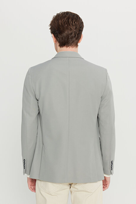 Slim Fit Dar Kesim Mono Yaka Casual Gri Ceket resmi