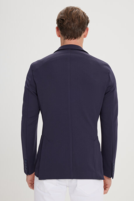Slim Fit Dar Kesim Mono Yaka Casual Lacivert Ceket resmi