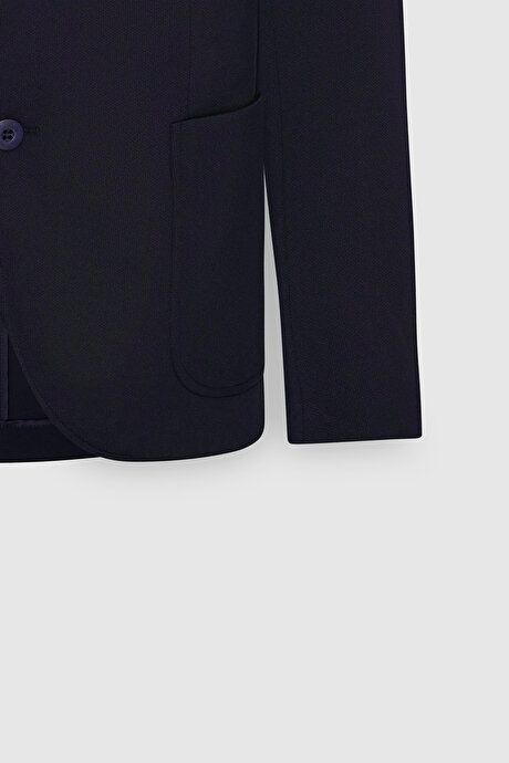 Slim Fit Dar Kesim Mono Yaka Casual Lacivert Ceket resmi