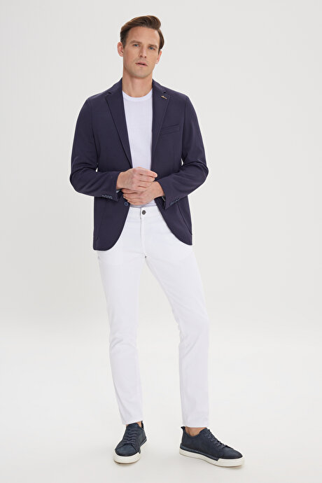 Slim Fit Dar Kesim Mono Yaka Casual Lacivert Ceket resmi