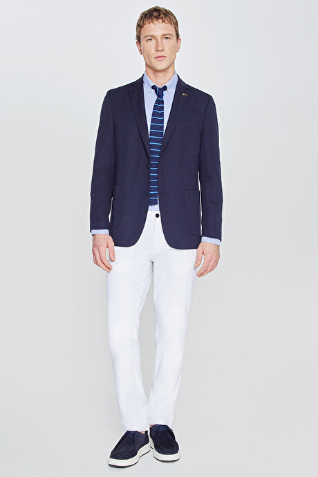 Slim Fit Dar Kesim Mono Yaka Casual Lacivert Ceket resmi