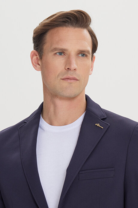 Slim Fit Dar Kesim Mono Yaka Casual Lacivert Ceket resmi