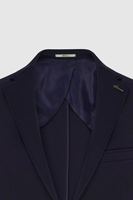 Slim Fit Dar Kesim Mono Yaka Casual Lacivert Ceket resmi