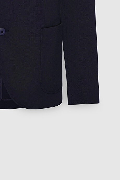Slim Fit Dar Kesim Mono Yaka Casual Lacivert Ceket resmi