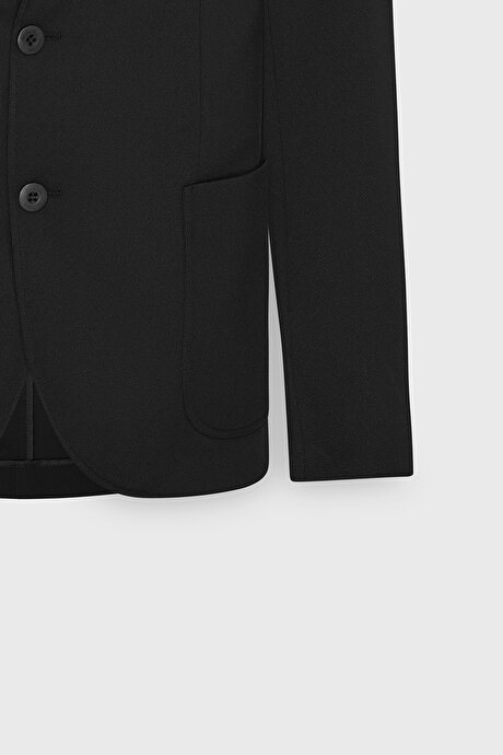 Slim Fit Dar Kesim Mono Yaka Casual Siyah Ceket resmi