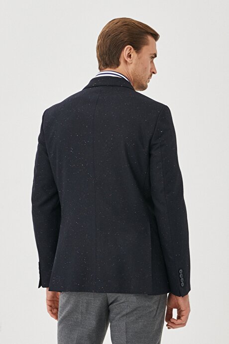 Slim Fit Dar Kesim Kırlangıç Yaka Desenli Lacivert Ceket resmi