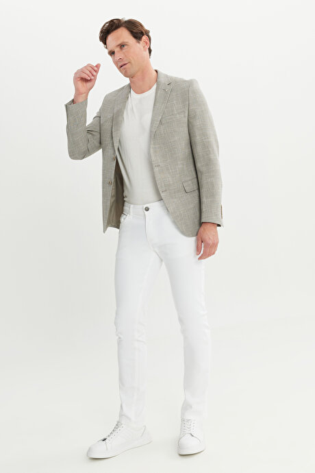Slim Fit Dar Kesim Mono Yaka Armürlü Bej Ceket resmi