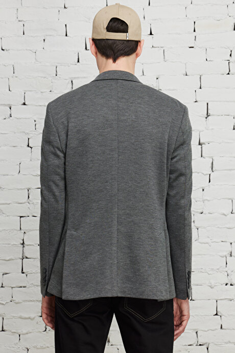 Slim Fit Dar Kesim Mono Yaka Desenli Antrasit Ceket resmi
