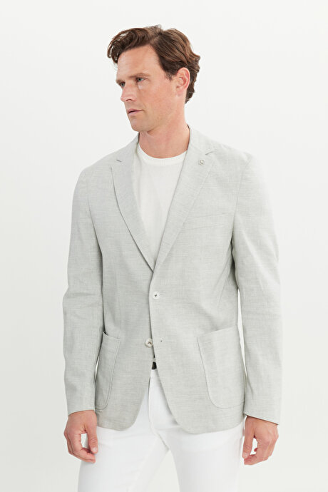 Keten Slim Fit Dar Kesim Mono Yaka Cepli Desenli Magic Gri Ceket resmi
