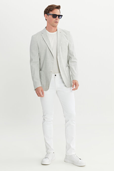 Keten Slim Fit Dar Kesim Mono Yaka Cepli Desenli Magic Gri Ceket resmi