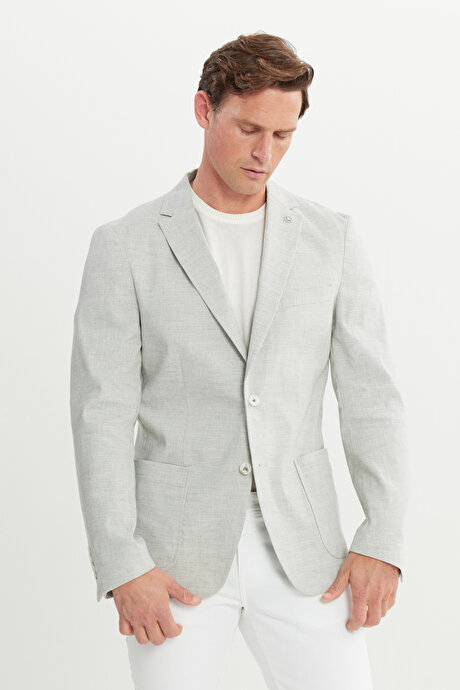Keten Slim Fit Dar Kesim Mono Yaka Cepli Desenli Magic Gri Ceket resmi