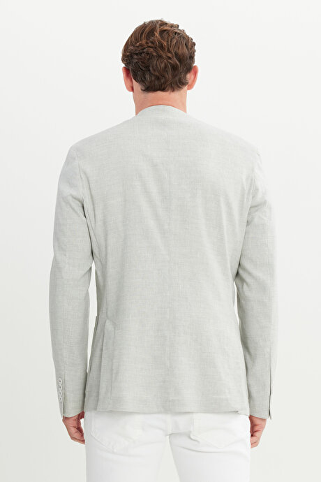 Keten Slim Fit Dar Kesim Mono Yaka Cepli Desenli Magic Gri Ceket resmi