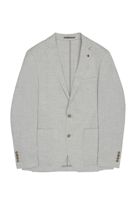 Keten Slim Fit Dar Kesim Mono Yaka Cepli Desenli Magic Gri Ceket resmi
