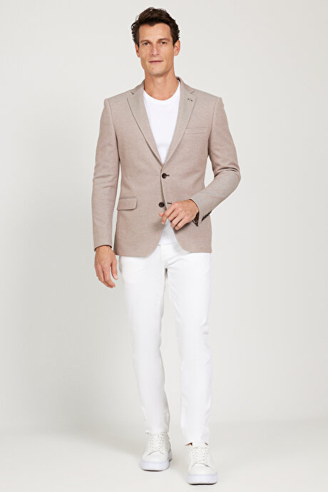 Slim Fit Dar Kesim Mono Yaka Pamuklu Kahverengi Ceket resmi