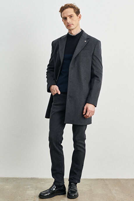 Ekstra Slim Fit Mono Yaka Klasik Antrasit Palto resmi
