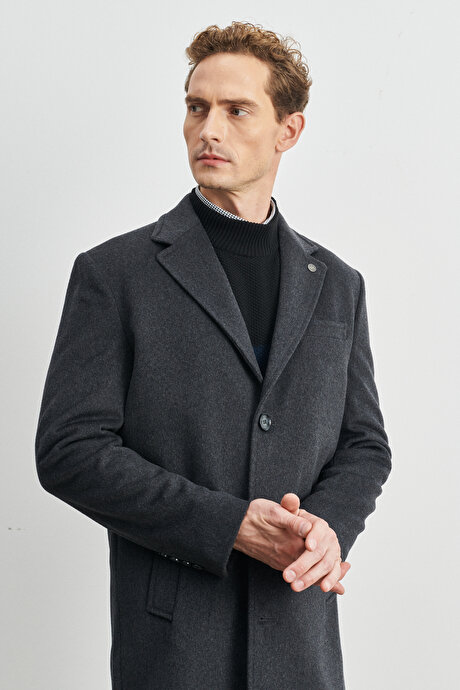 Ekstra Slim Fit Mono Yaka Klasik Antrasit Palto resmi