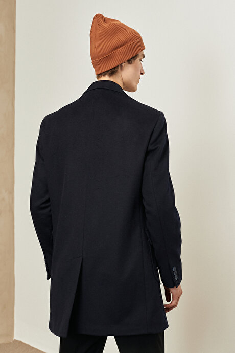 Standart Fit Normal Kesim Kırlangıç Yaka Kışlık Lacivert Palto resmi
