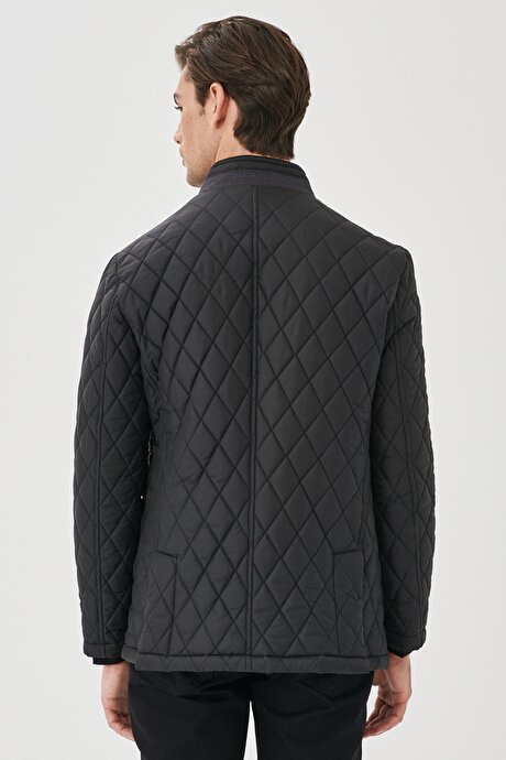 Standart Fit Soğuk Geçirmez Casual Siyah Overcoat Mont resmi