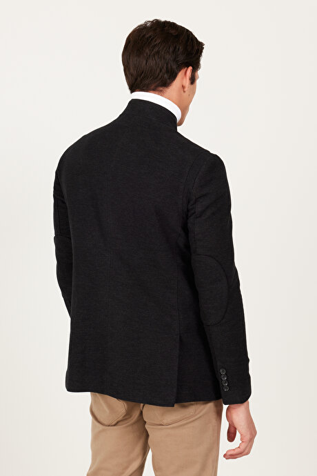 Standart Fit Normal Kesim Dik Yaka Pamuklu Siyah Overcoat Mont resmi