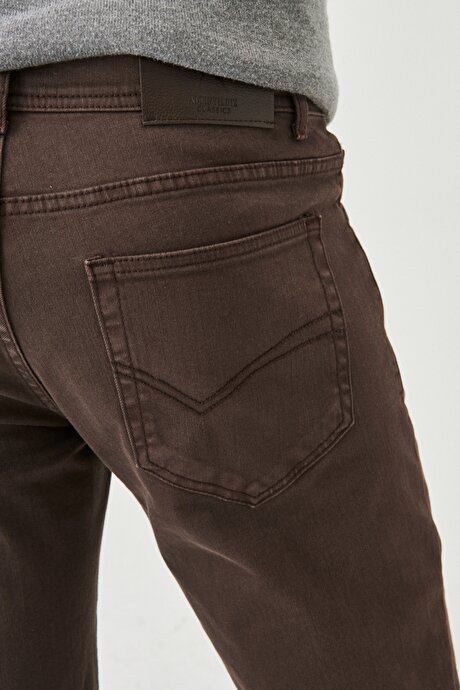 360 Derece Her Yöne Esneyen Slim Fit Dar Kesim Pamuklu Rahat Kahverengi Pantolon resmi