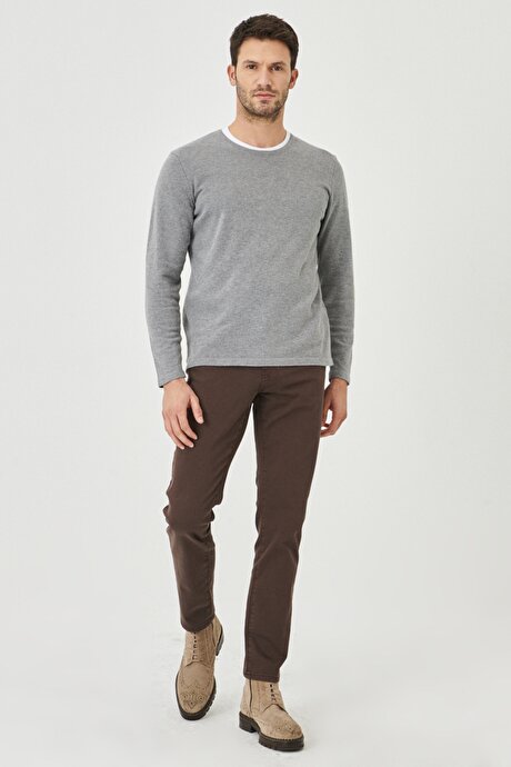 360 Derece Her Yöne Esneyen Slim Fit Dar Kesim Pamuklu Rahat Kahverengi Pantolon resmi
