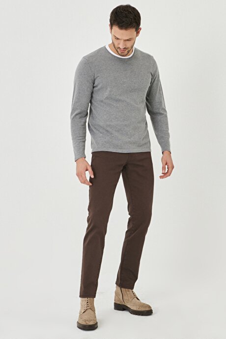 360 Derece Her Yöne Esneyen Slim Fit Dar Kesim Pamuklu Rahat Kahverengi Pantolon resmi
