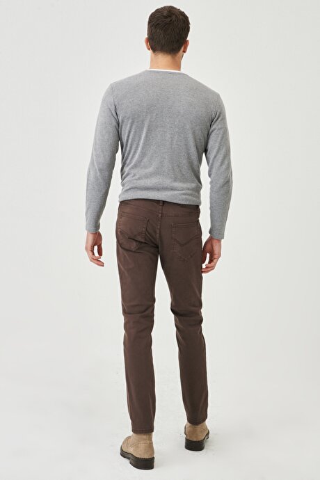360 Derece Her Yöne Esneyen Slim Fit Dar Kesim Pamuklu Rahat Kahverengi Pantolon resmi