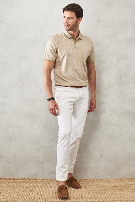 360 Derece Her Yöne Esneyen Rahat Slim Fit Beyaz Pantolon resmi