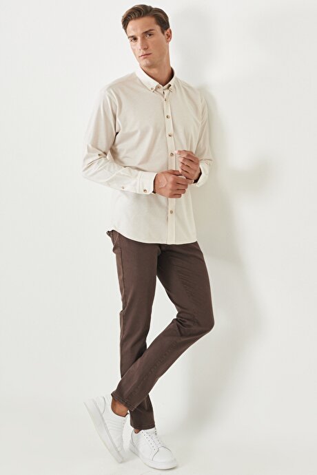 360 Derece Her Yöne Esneyen Rahat Slim Fit Kahverengi Pantolon resmi