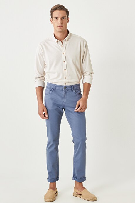 360 Derece Her Yöne Esneyen Slim Fit Dar Kesim Pamuklu Rahat İndigo Pantolon resmi