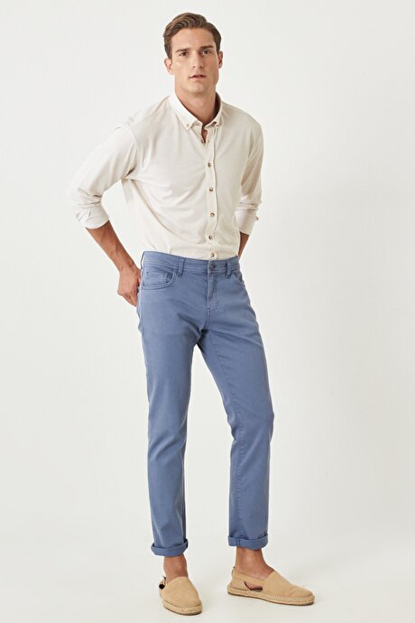 360 Derece Her Yöne Esneyen Slim Fit Dar Kesim Pamuklu Rahat İndigo Pantolon resmi