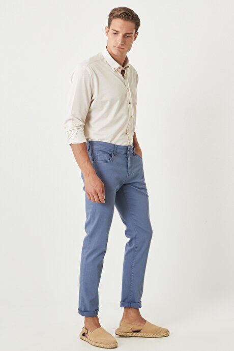 360 Derece Her Yöne Esneyen Slim Fit Dar Kesim Pamuklu Rahat İndigo Pantolon resmi