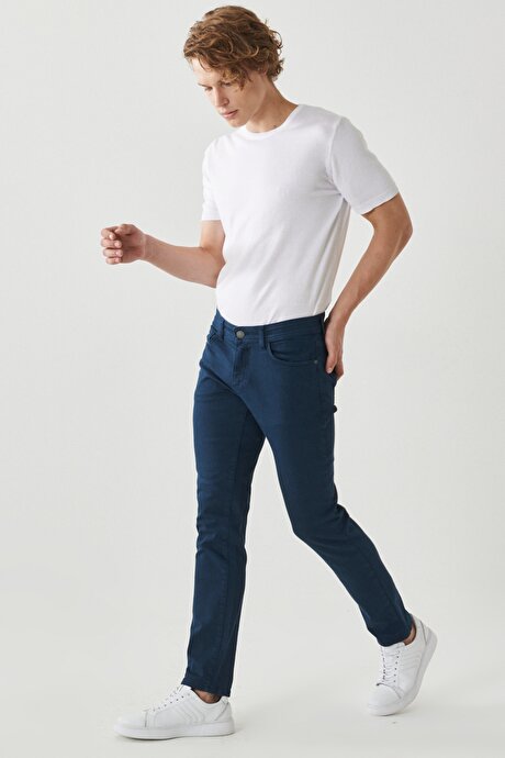 360 Derece Her Yöne Esneyen Slim Fit Dar Kesim Pamuklu Rahat Lacivert Pantolon resmi