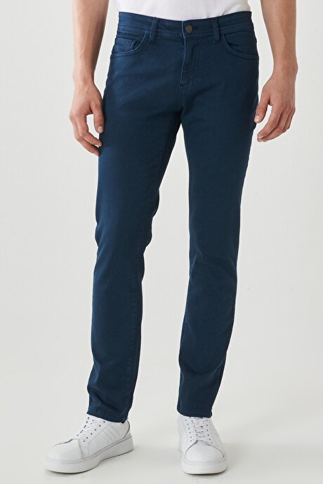 360 Derece Her Yöne Esneyen Slim Fit Dar Kesim Pamuklu Rahat Lacivert Pantolon resmi