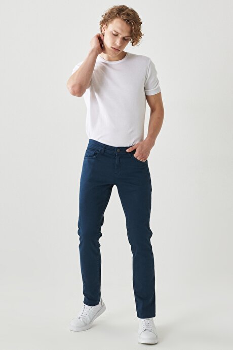 360 Derece Her Yöne Esneyen Slim Fit Dar Kesim Pamuklu Rahat Lacivert Pantolon resmi