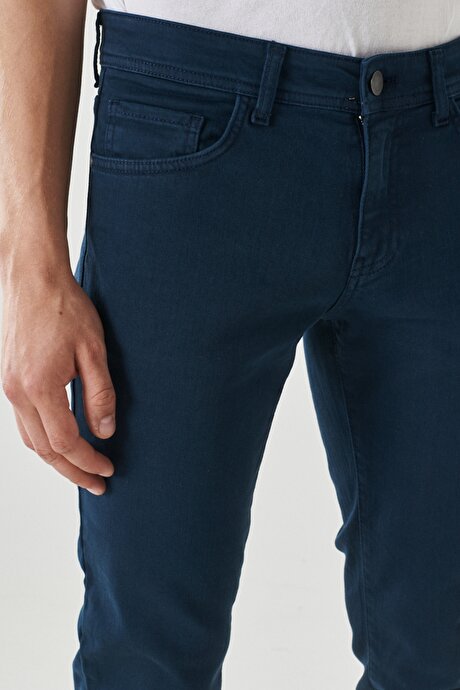 360 Derece Her Yöne Esneyen Slim Fit Dar Kesim Pamuklu Rahat Lacivert Pantolon resmi