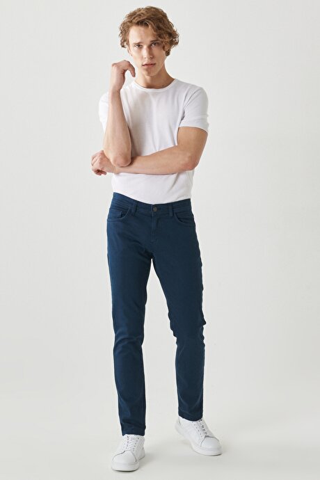 360 Derece Her Yöne Esneyen Slim Fit Dar Kesim Pamuklu Rahat Lacivert Pantolon resmi