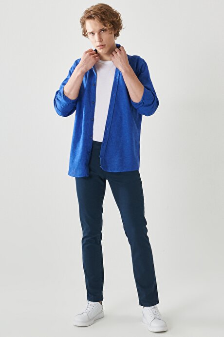 360 Derece Her Yöne Esneyen Slim Fit Dar Kesim Pamuklu Rahat Lacivert Pantolon resmi